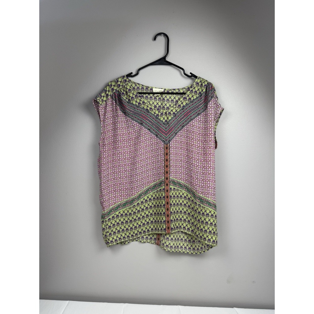 Fleur Bleue M  Womens Beaded Bohemian Blouse Shirt Top Boutique
